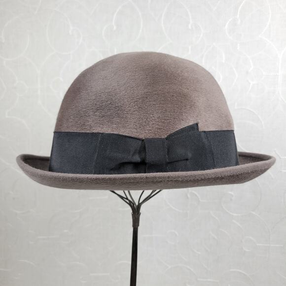 VINTAGE Borsalino Diamante II Hat 7 3/8 Gray Brown Fur‎ Felt Bowler Derby Italy - Picture 2 of 16